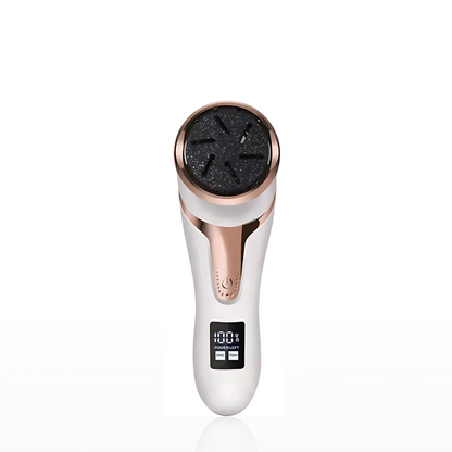 VELVET TOUCH rechargeable electric foot file with modern design and display screen.