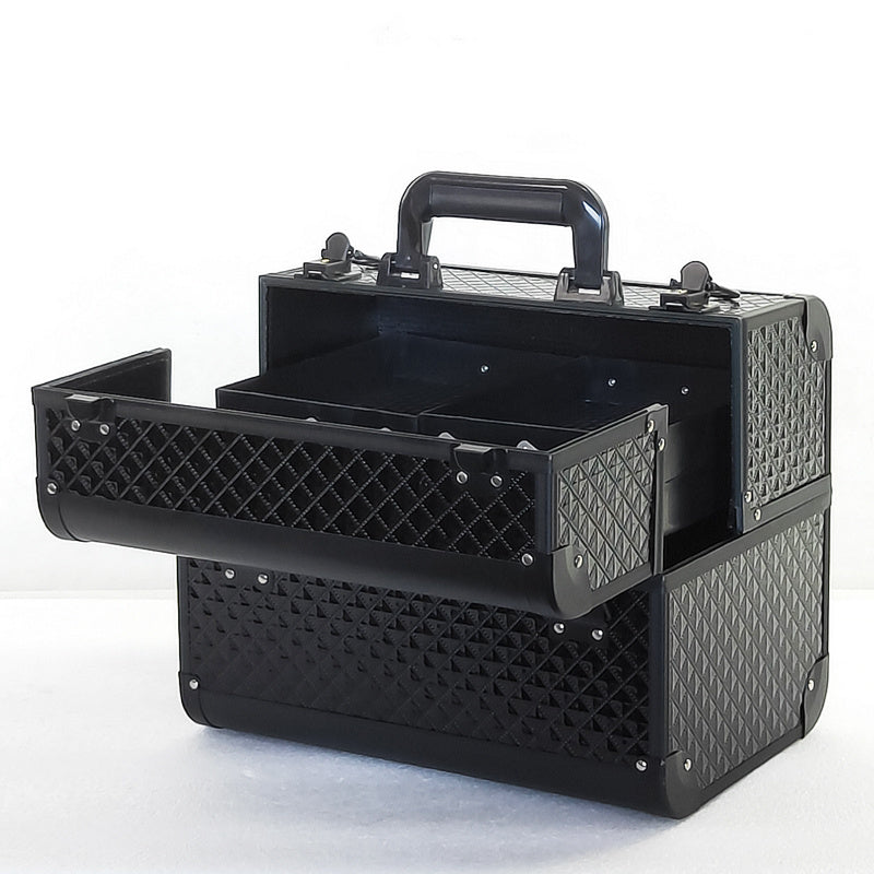 Durable and stylish makeup case for beauty professionals and enthusiasts.