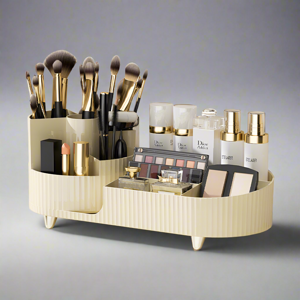 Modern COSMETICS-ORGANIZER WITH ROTATING BRUSH HOLDER for easy access